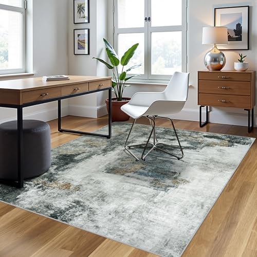 5x8 Area Rugs for Living Room Washable Bedroom Dining Room Black Gold (Black Gold/Multi / 5' x 8' (Rectangular))
