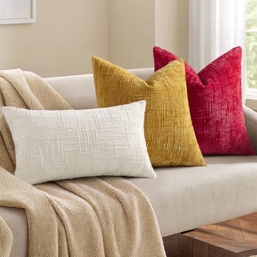 Textured Chenille Throw Pillow Covers 18x18 Set of 2 Red (Christmas Red / 18" x 18" (Pack of 2))
