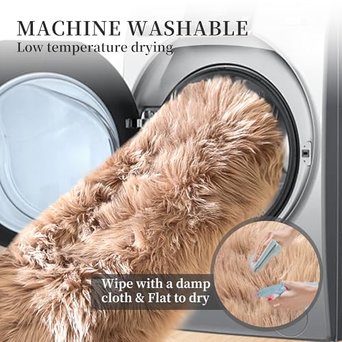Beige 5x7 Area Rug Washable Shaggy Faux Sheepskin Fluffy Fur Rug for Bedroom Living Room Nursery Rug Teen Room Home Décor (5' x 7' (Rectangular) / Beige)