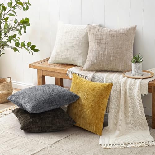 Textured Chenille Throw Pillow Covers 26x26 Set of 2 Yellow (Mustard Yellow / 26" x 26" (Pack of 2))