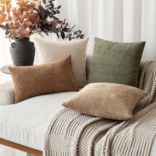 Solid Textured Chenille Throw Pillow Covers 24x24 (24" x 24" (Pack of 2) / Irish Cream)