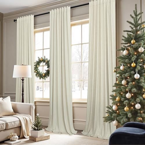 Living Room Curtains Ideas Modern Black Out Curtains for Bedroom Windows Treatments 84 Heat & Cold Blocking Drapes for Sliding Glass Door Back Tab 2 Panels Cottage Linen Textured Cream Beige (Cream Beige / 52"W x 84"L (Pack of 2))
