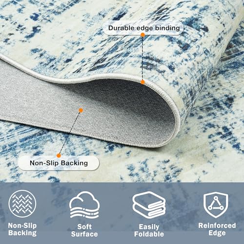 6x9 Washable Area Rug for Living Room Bedroom (Blue Gray/Gold / 6' x 9' (Rectangular))