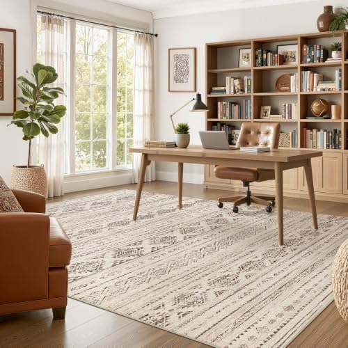 Boho 10x14 Area Rug Living Room Rugs Machine Washable Dark Brown (Boho Dark Brown / 10' X 14' (Rectangular))