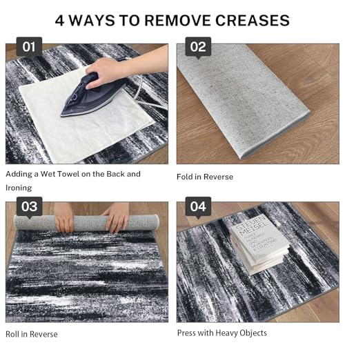Modern Abstract 2x5 Runner Rug Non Slip Washable Kitchen Rugs (Black Grey White / 2' x 5' (Runner))