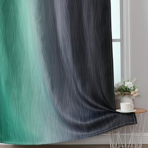 Black and Green Ombre Blackout Curtains 108 Inches Long (Black and Green / 52"W x 108"L (Pack of 2))