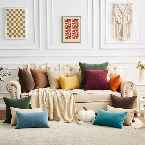 Khaki Chenille Throw Pillow Covers 18x18 Set of 2 for Couch (Khaki / 18" x 18" (Pack of 2))