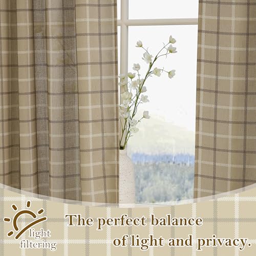 Farmhouse Linen Plaid Curtains Light Filtering 96 inches Long (52"W x 96"L (Pack of 2) / Plaid | Linen)