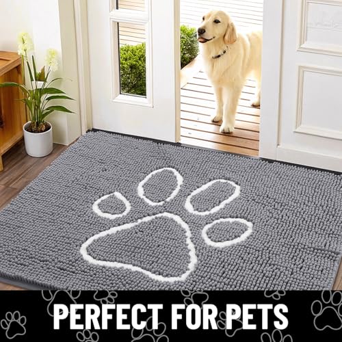 Dog Door Mat for Muddy Paws (30"X20" / Grey and White)