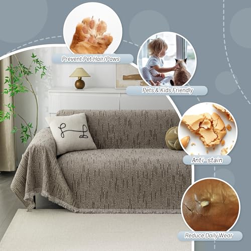 Boho Couch Cover Sand Sofa Covers Washable (91" x 134" / 9# Lines Sand)