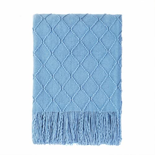 Blue Throw Blanket 60x80 Inch Boho Knitted Soft Throw Sofa Blanket (Blue / 60"x80")