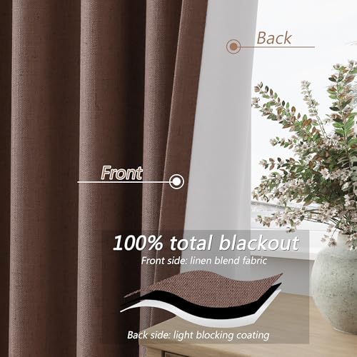 100% Blackout Curtains 96 Inch Length 2 Panels Set for Living Room Bedroom Back Tab Thermal Insulated Black Out Linen Drapes Room Darkening Cappuccino (Cappuccino / 52"W x 96"L (Pack of 2))
