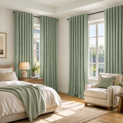 100% Blackout Linen Curtains 42 x 96 Inch Sage Green 2 Panels (Sage Green / 42"W x 96"L (Pack of 2))