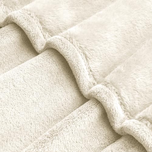 Fleece Blanket Soft Plush Oversized Bed Blanket Cream 120"x120" (Cream / Oversized King(120"x120"))
