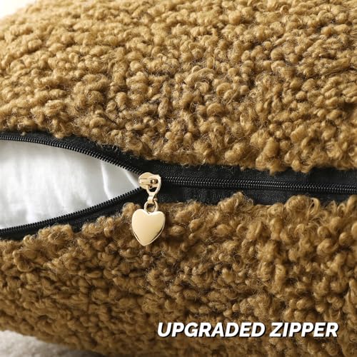 Pack of 2 Faux Fur Teddy Boucle Pillow Covers 16x16 Inch (Khaki / 16" x 16" (Pack of 2))