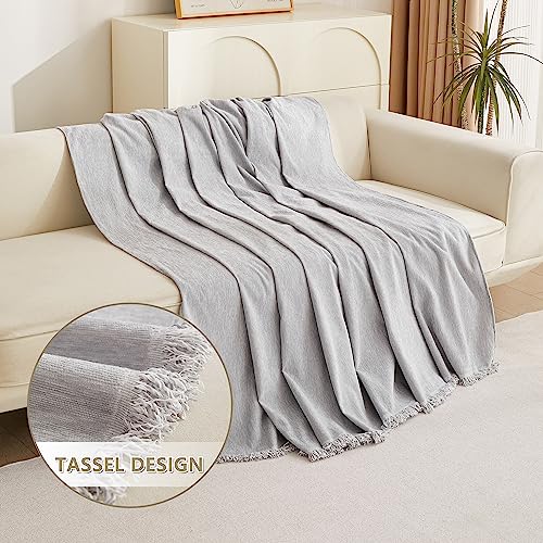 Chenille Sofa Cover for Dogs Cats Light Gery Couch Cover with Tassel Edge Farmhouse Furniture Protectors for Pets Thick Durable Sectional Couch Covers for 2 Cushion Couch (71" x 102" / Tassels Edge-light Grey)