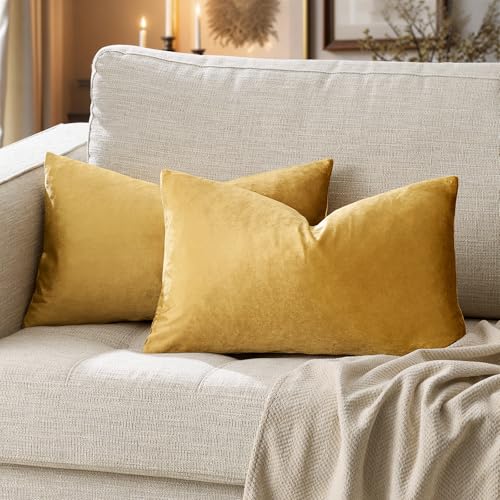 Golden Velvet Pillow Covers 12x20 Decorative Pillows Pack of 2 (Golden / 20" x 12" (Pack of 2))