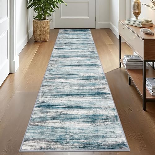 Modern Abstract Kitchen Runner Rug (Blue / 2' x 10' (Runner))