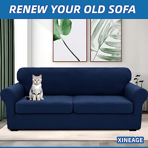 3 Piece Stretch Sofa Cover (71"-91"(2 Cushions) / Navy Blue)