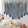 Macrame Wall Hanging Blue Dip Dye Bead Boho Home Decor 57"x43" (Blue)