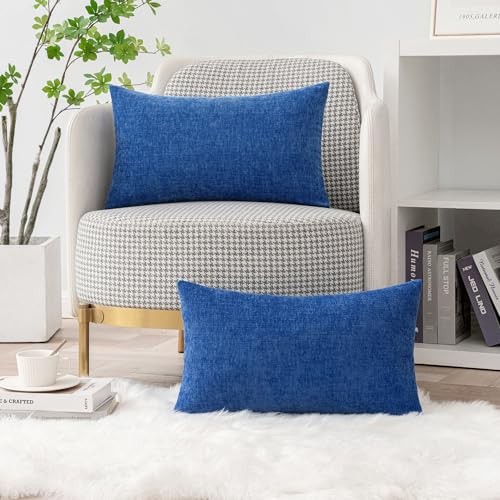 Soft Chenille Lumbar Throw Pillow Covers Royal Blue 12x20 Pack of 2 (20" x 12" (Pack of 2) / Royal Blue)