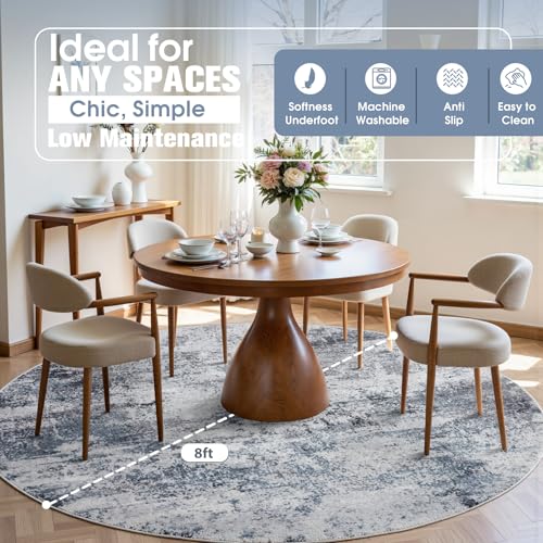Round Rug 8ft Washable Rug for Dining Room Living Room Blue Grey (Blue/Grey / 8' (Round))