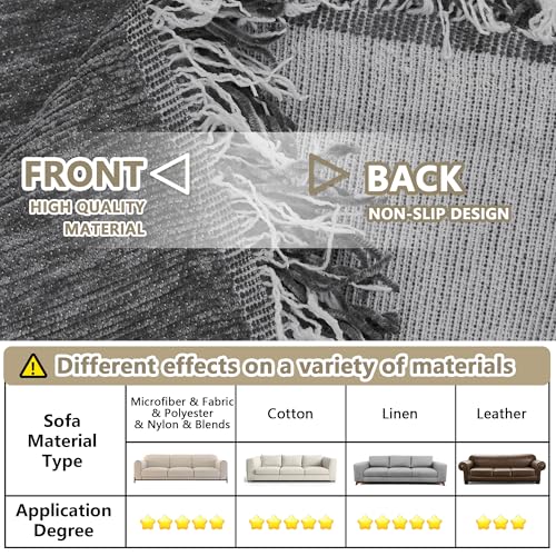 Boho Couch Cover Charcoal Gray Sofa Covers with Tassel Farmhouse Sofa Slipcover Simple Couch Protector for Dogs Chenille Sectional Couch Covers L Shaped Couch Cushion Covers (91" x 134" / Tassels Edge-charcoal Gray)