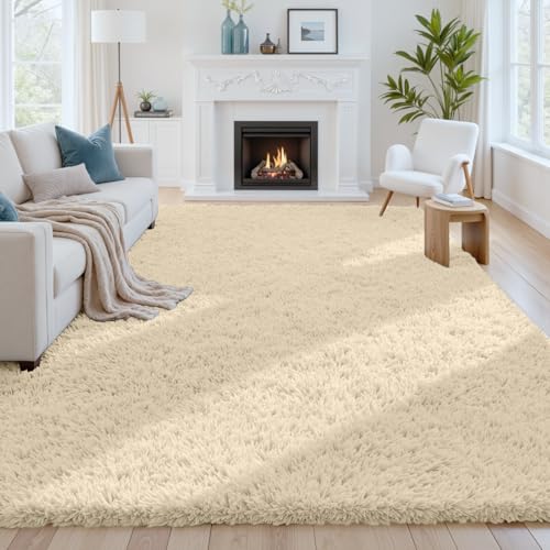 6x9 Fluffy Shag Area Rugs for Living Room Bedroom (Beige / 6' x 9' (Rectangular))