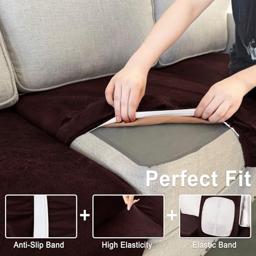 Leather Look Couch Cushion Covers Sofa Seat Slipcovers Sets Couches Furniture Protector for Sectional Armchair Loveseat Pets Kids Stretch Spandex Fabric (2 Cushion Loveseat / Burgundy)