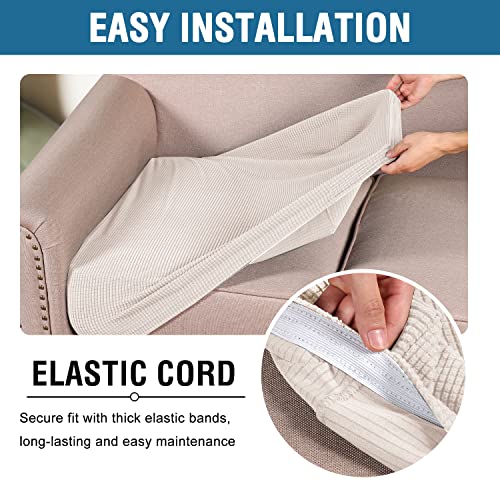 Super Stretch Couch Cushion Covers Sofa Cushion Slipcovers Jacquard Fabric Individual Seat Couch Slipcover Sets for Pets with Elastic Bottom (Ivory)