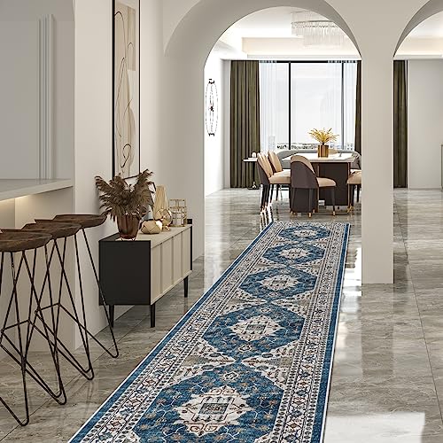 Hallway Washable Runner Rug (2'6" x 14' (Rectangular) / Blue)
