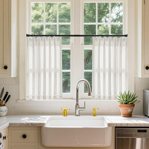 Natural Cream Linen Cafe Curtains 24 Inch Length Pinch Pleated 2 Panels Set (Natural / 40"W x 24"L (Pack of 2))