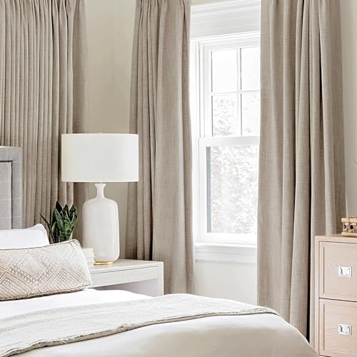 100% Blackout Linen Curtains for Bedroom 52x84 Inches Taupe (Taupe / 52"W x 84"L (Pack of 2))