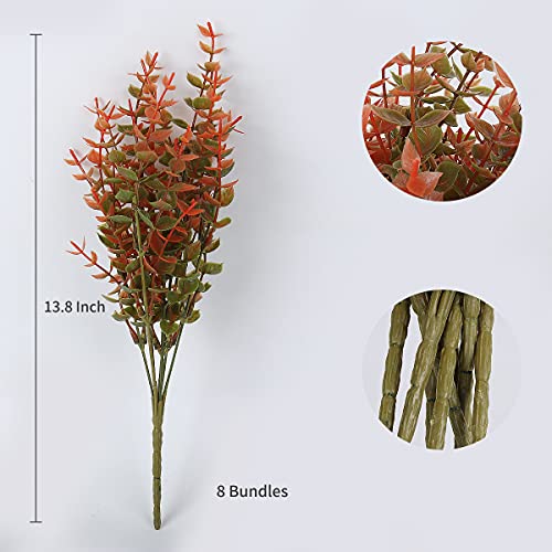8 Bundles Artificial Fall Mums Flowers No Fade Faux Autumn Plants (Fall Eucalyptus / 8 Pcs)