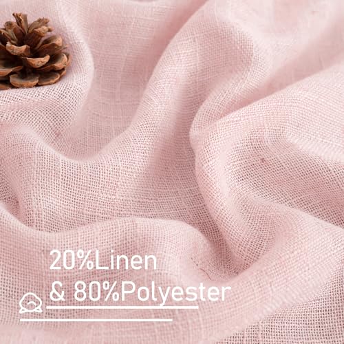 Short Window Sheer Linen Curtains 30 Inch Length for Cafe 2 Panels (Pink / 34"W x 30"L (Pack of 2))