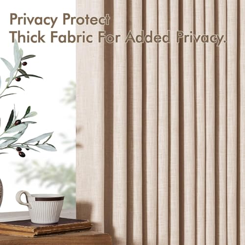 Pinch Pleated Linen Curtains 102 Inch Sand Beige Window Curtains (Sand Beige / 40"W x 102"L (Pack of 2))
