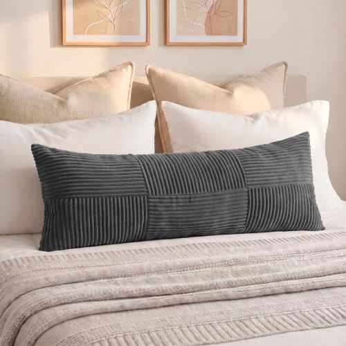 Set of 2 Dark Gray Boho Long Lumbar Body Decorative Throw Pillow Cover 14x36 Inch for Bed Couch Bedroom Bench (Dark Gray / 36" x 14" (Pack of 2))