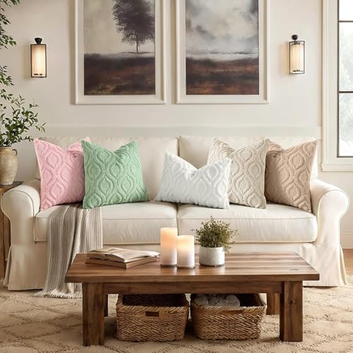Faux Fur Plush Soft Beige Throw Pillow Covers 12x12 Set of 2 (12" x 12" (Pack of 2) / Beige)