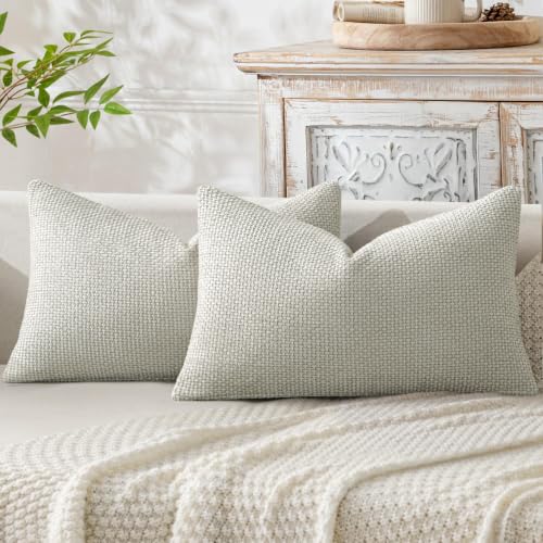 Dercorative Lumbar Throw Pillow Covers 12x20 Inch Grey (20" x 12" (Pack of 2) / Grey-white)
