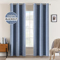 100% Blackout Linen Curtains for Bedroom 42x90 Inches Stone Blue (Stone Blue / 42"W x 90"L (Pack of 2))