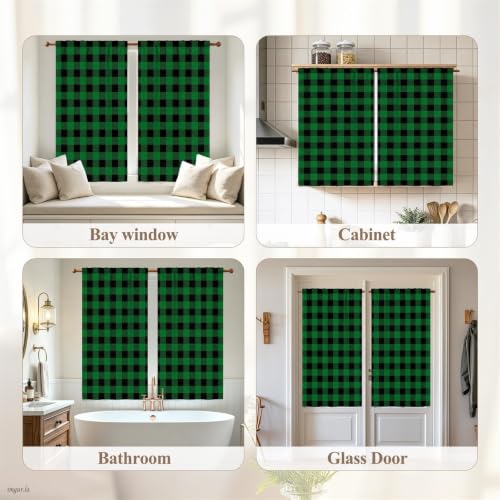 53 x 96 Inch Linen Buffalo Plaid Check Curtains Blackout Room Darkening Thermal Insulated Black Green Buffalo Checkered Window Drapes Farmhouse Bedroom Living Room Pocket Tab Curtain 2 Panels (Deep Green / 53"W x 96"L (Pack of 2))