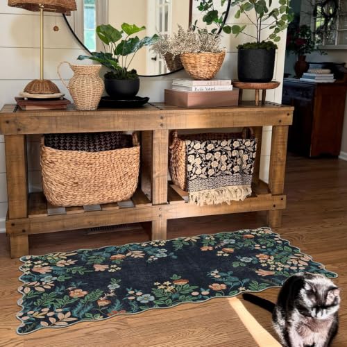 Front Door Mat Indoor Entrance (Floral - Dark Navy / 2' x 4'3" (Rectangular))