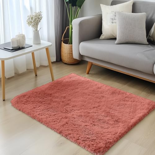 3x5 Machine Washable Small Bedside Rug (3x5 Ft / Rust Red)