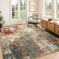Washable 4'x5' Abstract Area Rug for Living Room Rustic Brown (Rust Red/Green/Blue/Multi / 4' x 5' (Rectangular))