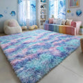 Purple Rainbow Mermaid Furry Kids Area Rug 5x8 for Girls Bedroom (Blue Purple Rainbow / 5' x 8' (Rectangular))