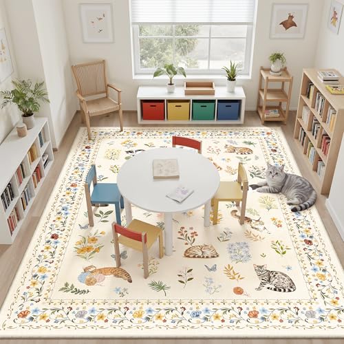 Cat 8x10 Area Rugs for Kids Room (Cat Beige / 8' x 10' (Rectangular))