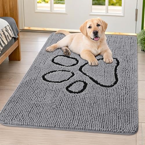 Dog Door Mat for Muddy Paws (40"X32" / Grey and Black)