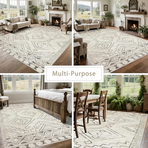 8x10 Washable Area Rugs for Living Room (8' x 10' (Rectangular) / Morocco-beige-black-brown)