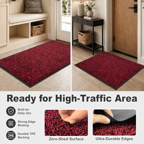Super Absorbent Front Door Mat (Red / 2' x 6' (Rectangular))