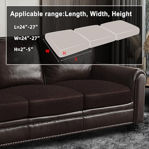 Leather Look Couch Cushion Covers Sofa Seat Slipcovers Sets Couches Furniture Protector for Sectional Armchair Loveseat Pets Kids Stretch Spandex Fabric (3 Cushion Sofa / 05 Chocolate)